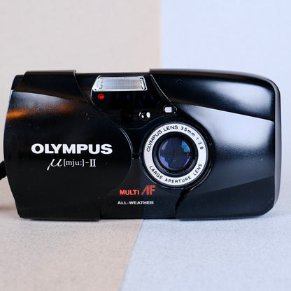 Olympus mju ii “stylus epic” black, fair condition film tested boxed